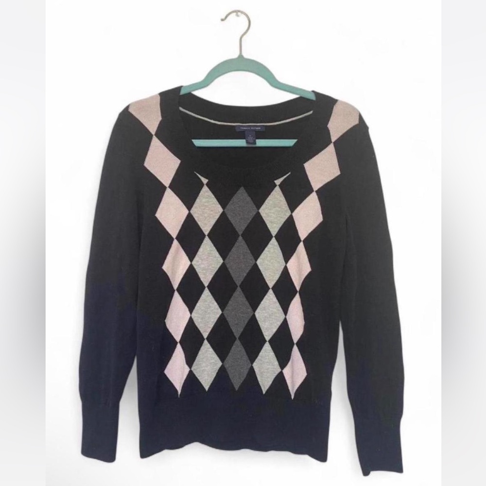 Tommy Hilfiger Black and Pink Argyle Sweater